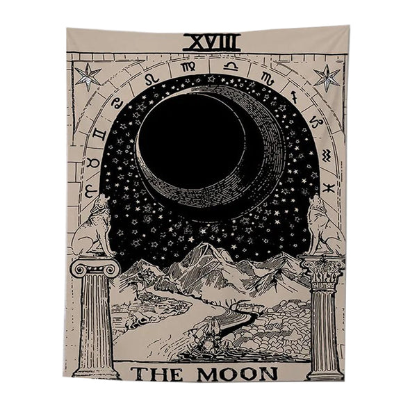 Tapestry Beige The Moon 200X150 Cm Tarot Card Psychedelic Scene Art Decoration Tapestries