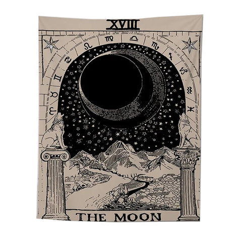 Tapestry Beige The Moon 200X150 Cm Tarot Card Psychedelic Scene Art Decoration Tapestries