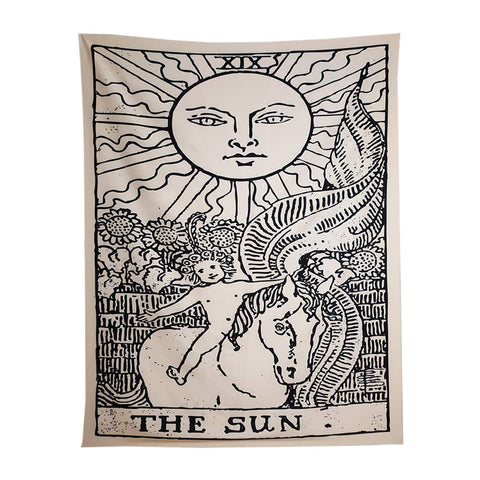Tapestry Beige The Sun 150X130 Cm Tarot Card Psychedelic Scene Art Decoration Tapestries
