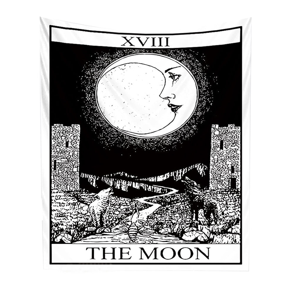 Tapestry White Black Moon 200X150 Cm Tarot Card Psychedelic Scene Art Decoration Tapestries