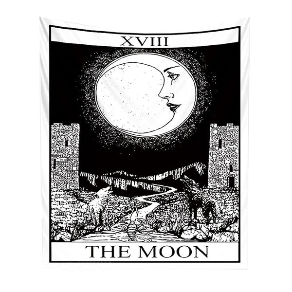 Tapestry White Black Moon 200X150 Cm Tarot Card Psychedelic Scene Art Decoration Tapestries