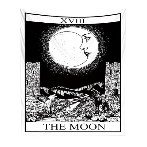 Tapestry White Black Moon 230X180 Cm Tarot Card Psychedelic Scene Art Decoration Tapestries