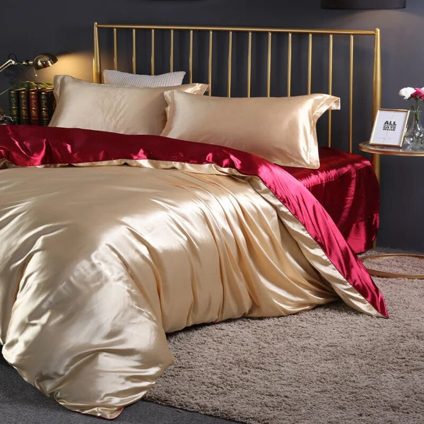 Beddings Beige Au Queen Size 3 Piece Satin Duvet Cover Set Polyester Other Bedding