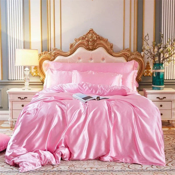Beddings Blush Pink Double Size Satin Smooth Duvet Cover Set 3 Pcs Polyester Quilt Covers
