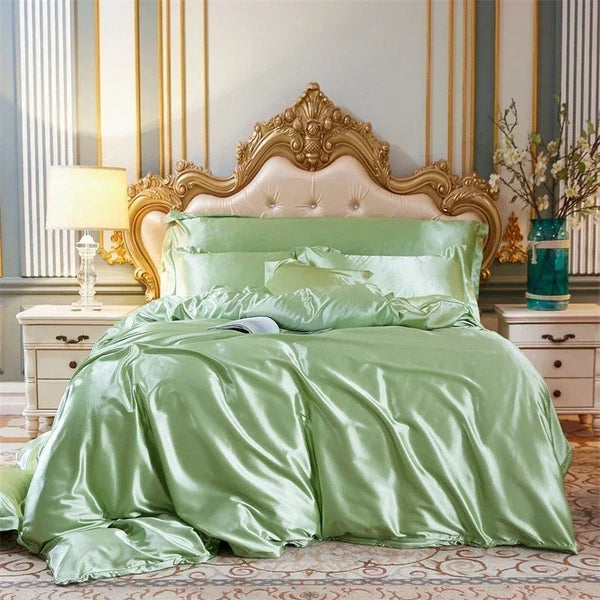 Beddings Sage Green Eu Double Size Satin Duvet Cover Set Luxury Polyester Quilt Covers