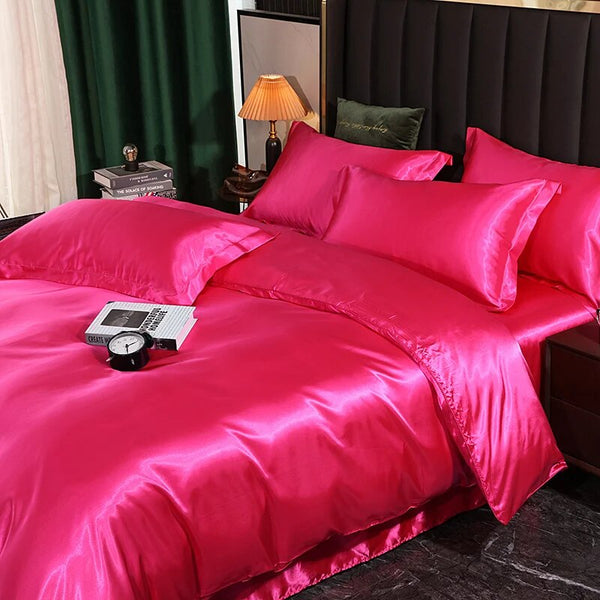 Beddings Hot Pink Us King Size 3 Pcs Satin Smooth Duvet Cover Set Polyester Quilt Covers