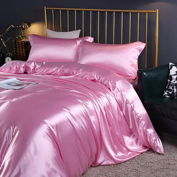 Beddings Blush Pink Single Size Satin Duvet Cover Set Luxury Polyester Soft Quilt Covers
