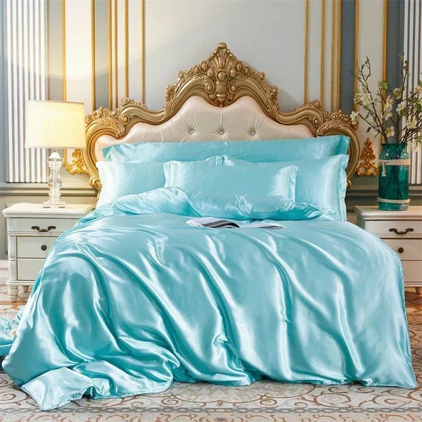 Beddings Sky Blue Single Size Duvet Cover Set 3 Pcs Satin Polyester Quilt Covers