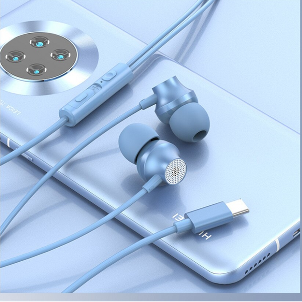 In Ear Type C Flat Mouth Metal Heavy Bass Earbuds Wired Earphones