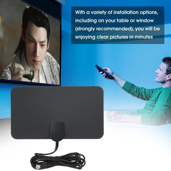 Antennas Indoor Digital Tv Antenna Hd Signal Flat Panel Uhf Fm Hdtv Receiver Black