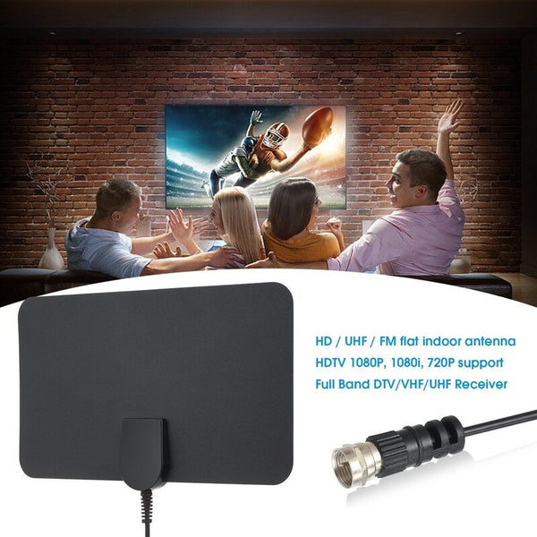 Antennas Indoor Digital Tv Antenna Hd Signal Flat Panel Uhf Fm Hdtv Receiver Black