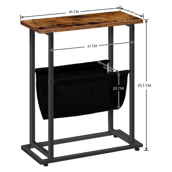 Industrial Side Table With Magazine Holder Sling And Metal Structure (Brown)