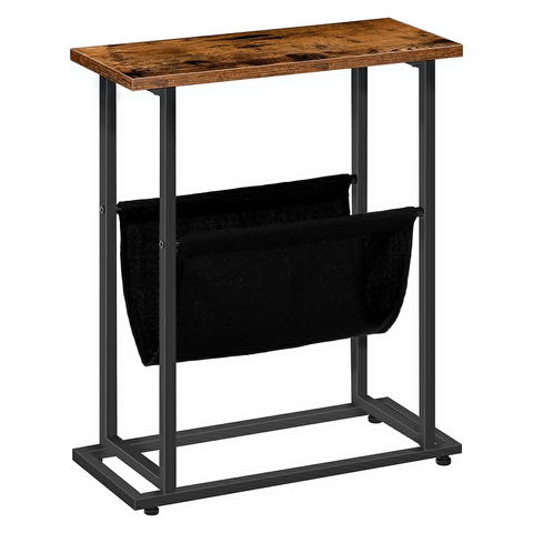 Industrial Side Table With Magazine Holder Sling And Metal Structure (Brown)