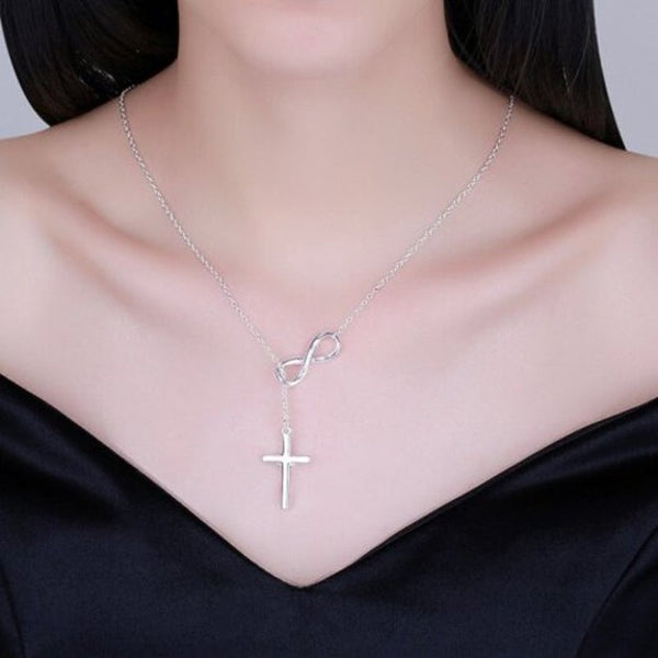 Infinite Crucifix Chain Pendant Necklace Silver