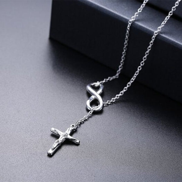 Infinite Crucifix Chain Pendant Necklace Silver