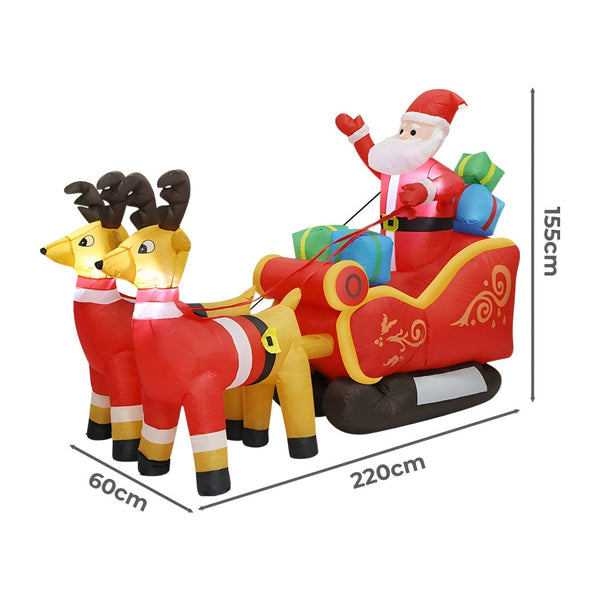 Santaco Led Inflatable Sleigh Reindeer 2.2M Seasonal Decorations