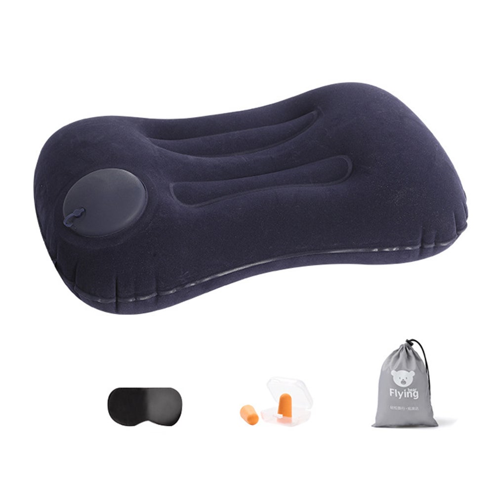 Inflatable Pillow Travel Air Eye Mask Earplugs Set For Neck Lumbar Back Head Support