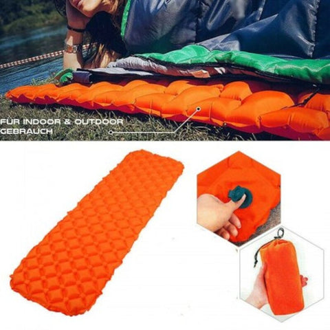 Inflatable Sleeping Mat Ultralight Camping Pad Folding Air Mattress Hiking Tent One Seat Orange