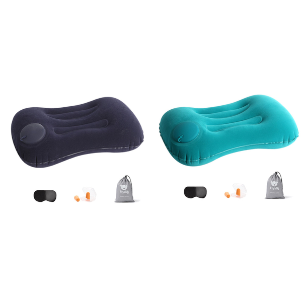 Inflatable Pillow Travel Air Eye Mask Earplugs Set For Neck Lumbar Back Head Support