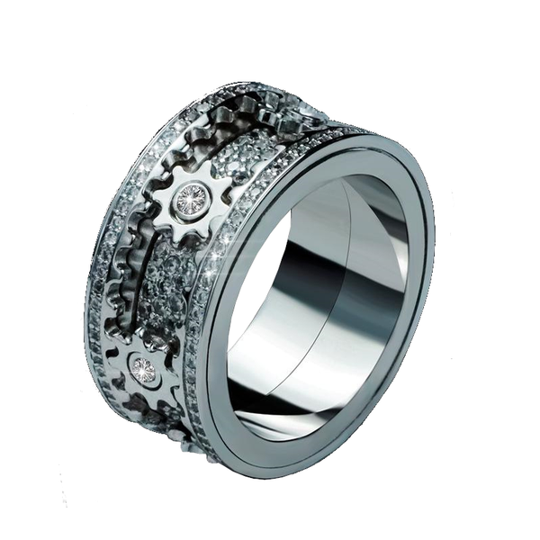 Inlaid Stone With Gypsophila Diamond Gear Rotating Men And Women Vibrato The Same Ring