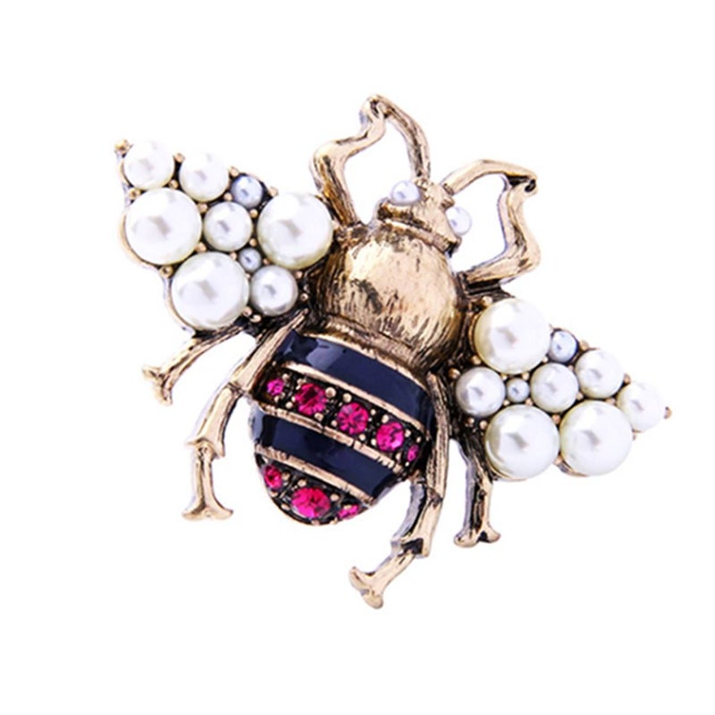 Veile Studios Inlay Rhinestone Simulated Pearl Bee Brooch Brooches