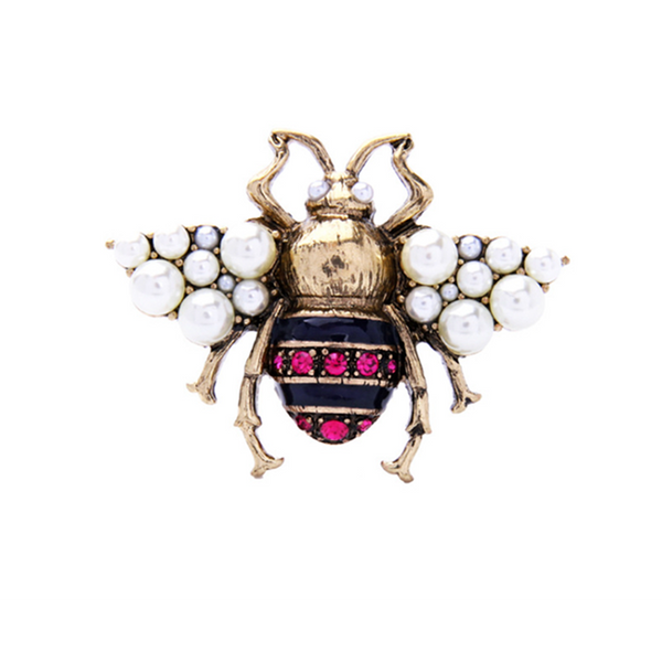 Veile Studios Inlay Rhinestone Simulated Pearl Bee Brooch Brooches
