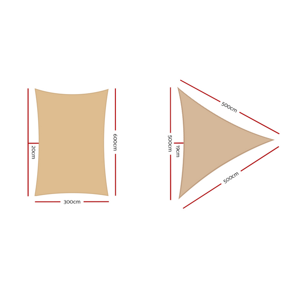 Instahut Waterproof Shade Sail 3X6m Rectangle Sand 95% Shade Cloth Shade Sails