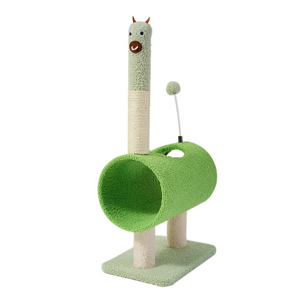 Interactive Cat Tunnel & Scratching Post With Spring Toy Cozy Playtime For Kittens White 35*23*71Cm Cat Toys