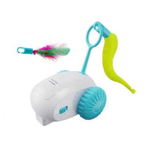Interactive Smart Cat Toy Car Automatic Obstacle Avoidance Feather Tail Usb Rechargeable(Blue) Cat Toys