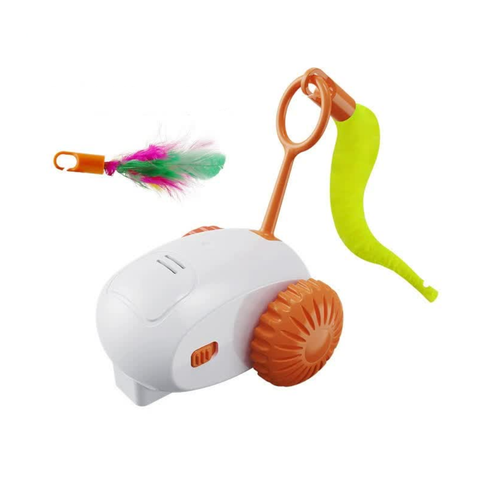 Interactive Smart Cat Toy Car Automatic Obstacle Avoidance Feather Tail Usb Rechargeable(Orange) Cat Toys
