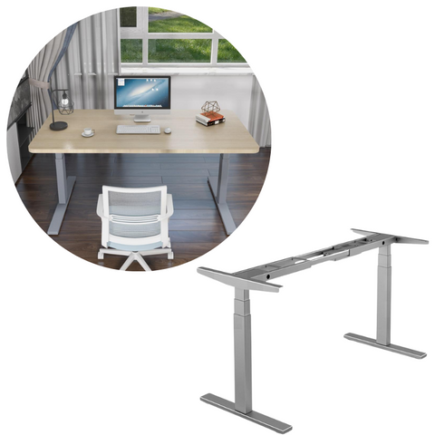 140Cm Standing Desk Height Adjustable Sit Motorised Grey Single Frame Maple Top