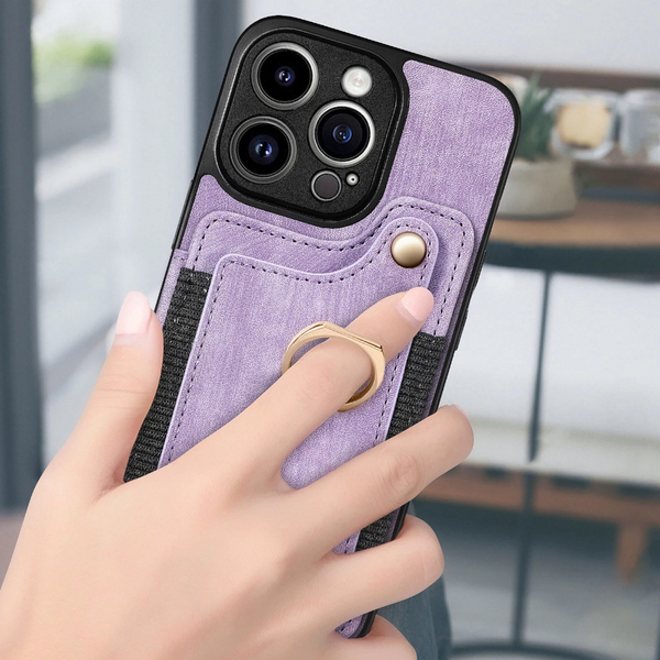 Iphone 11 Compatible Leather Case With Rfid Blocking Multi Functional Card Holder Lanyard Anti Theft Ring Light Purple Cases Covers & Skins