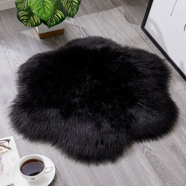60X60cm Irregular Artificial Wool Fur Soft Plush Rug Carpet Mat Black Rugs