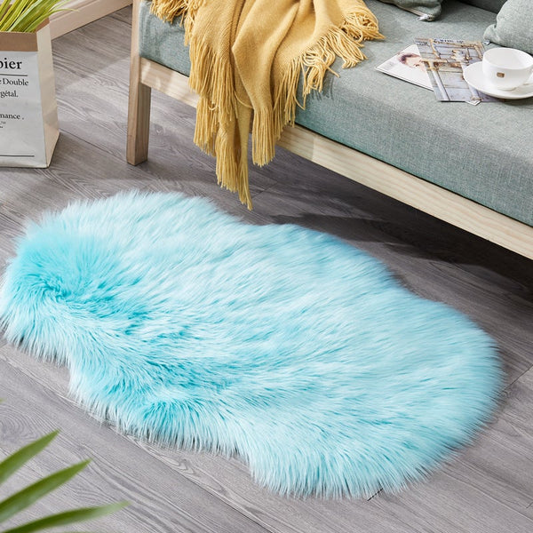 60X90cm Irregular Artificial Wool Fur Soft Plush Rug Carpet Mat Sky Blue