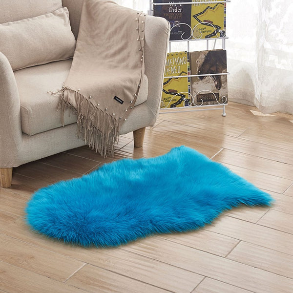 60X100cm Irregular Artificial Wool Fur Soft Plush Rug Carpet Mat Blue