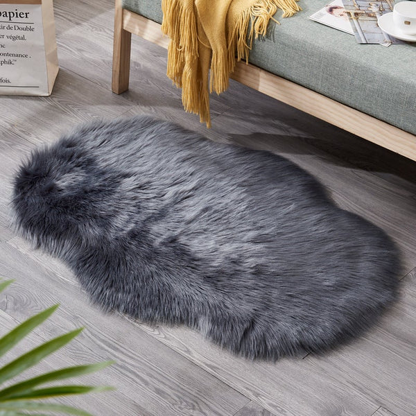 60X90cm Irregular Artificial Wool Fur Soft Plush Rug Carpet Mat Dark Grey Rugs