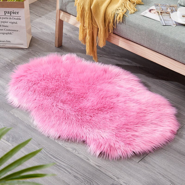 60X90cm Irregular Artificial Wool Fur Soft Plush Rug Carpet Mat Pink