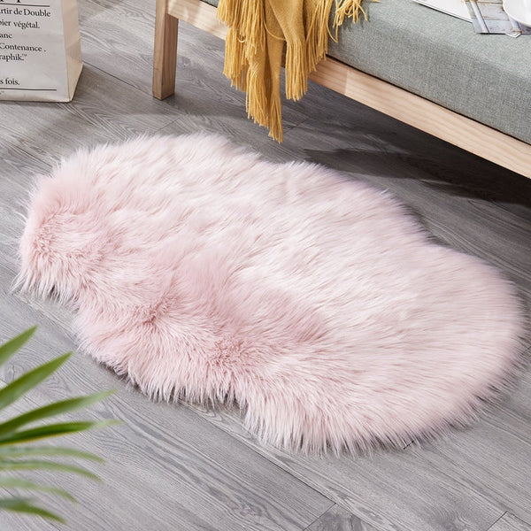 60X90cm Irregular Artificial Wool Fur Soft Plush Rug Carpet Mat Light Pink Rugs