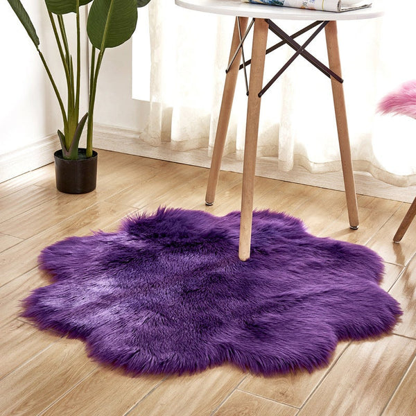 90X90cm Irregular Artificial Wool Fur Soft Plush Rug Carpet Mat Purple Rugs