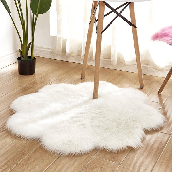 90X90cm Irregular Artificial Wool Fur Soft Plush Rug Carpet Mat White