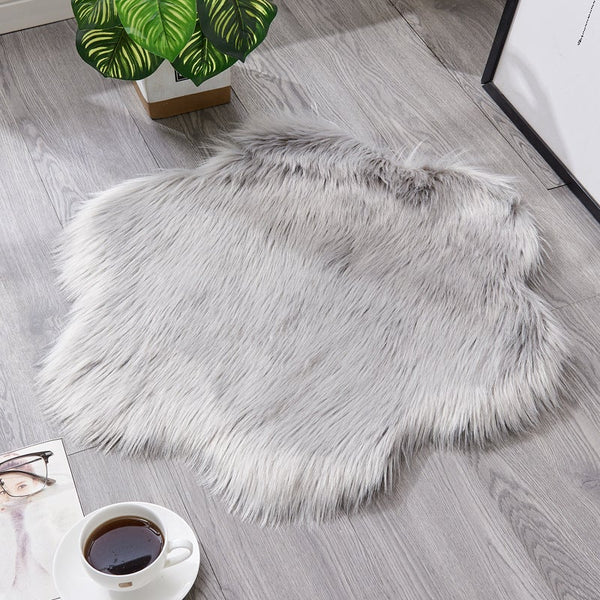 Rugs 60X60cm Irregular Artificial Wool Fur Soft Plush Rug Carpet Mat Light Grey
