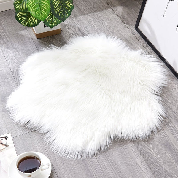 60X60cm Irregular Artificial Wool Fur Soft Plush Rug Carpet Mat White