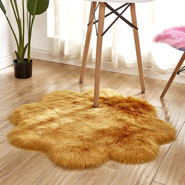 90X90cm Irregular Artificial Wool Fur Soft Plush Rug Carpet Mat Yellow Camel Rugs