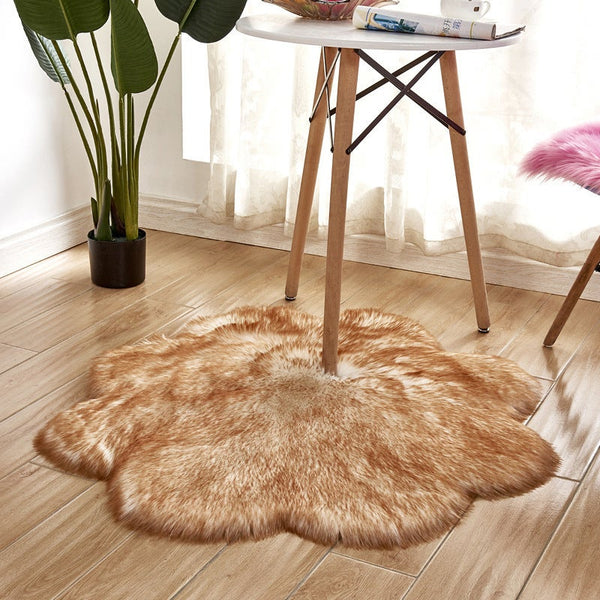 90X90cm Irregular Artificial Wool Fur Soft Plush Rug Carpet Mat White-Brown Tip