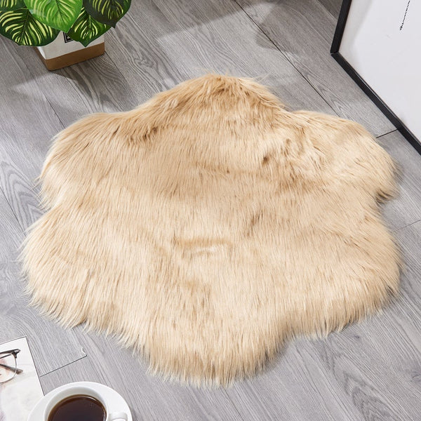60X60cm Irregular Artificial Wool Fur Soft Plush Rug Carpet Mat Khaki Rugs