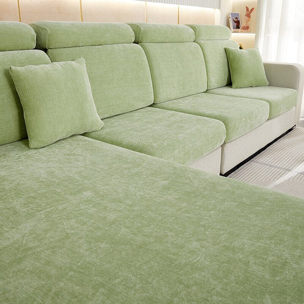 Sofa Cover Mint Green L Shape Polyester Chenille Thick Stretchable Cushion Slipcovers