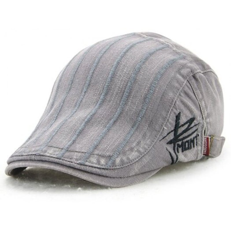 11949 Unisex Adult Cotton Striped Beret Dark Gray Hats