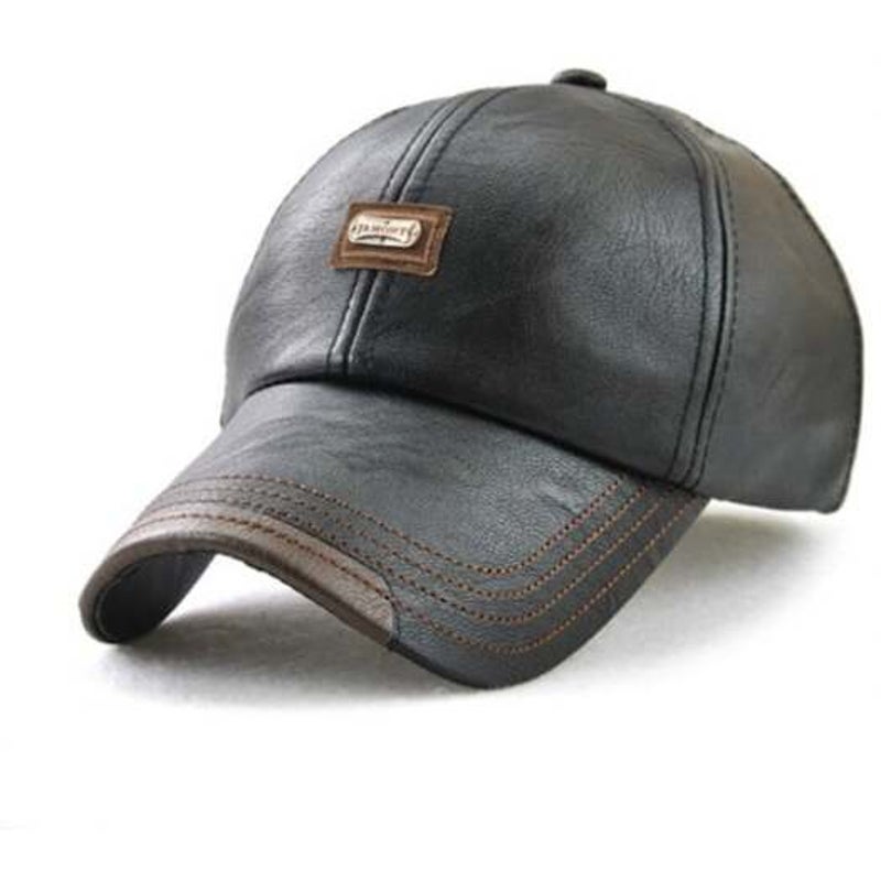 Fashion Men Leather Baseball Cap Black Hats & Headwear