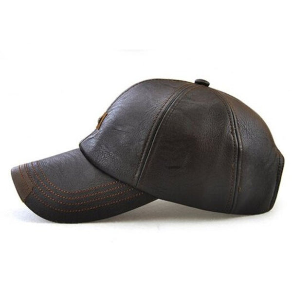 Fashion Men Leather Baseball Cap Black Hats & Headwear