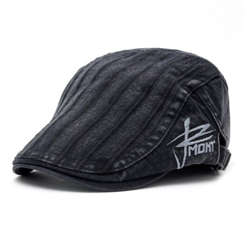 Men's British Style Striped Beret Black Hats